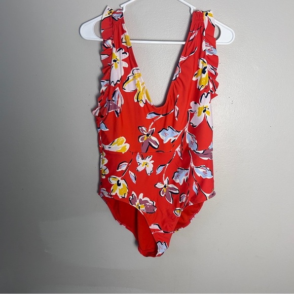 Catalina Red and Yellow One Piece Swimsuit V-Neck - Picture 1 of 5